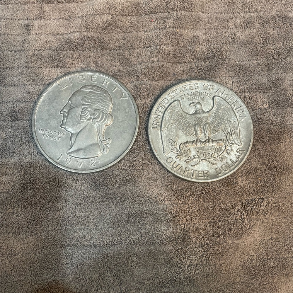 Large 3" Metal Medallion 1972 Novelty Coin Liberty Quarter Dollar X2